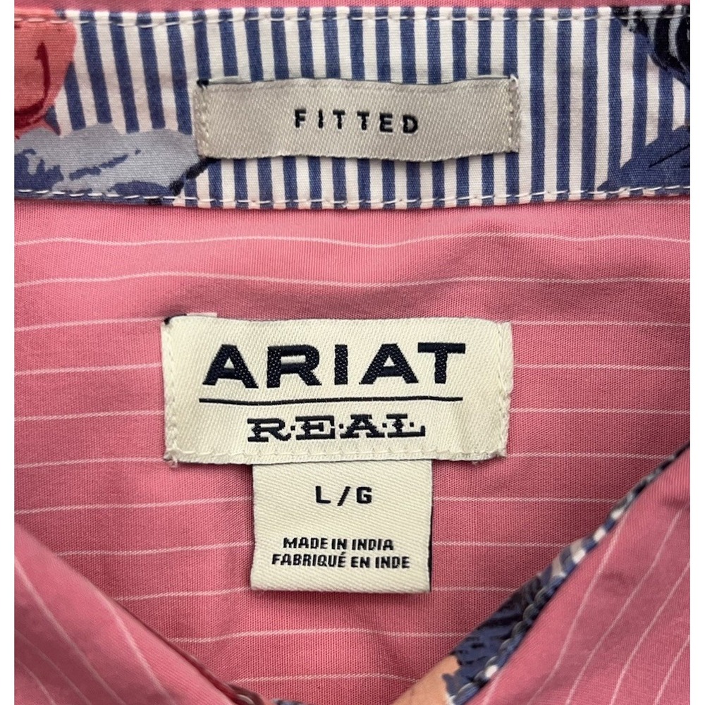Ariat Long Sleeve Button Up Shirt Womens Large Flip Cuffs Fitted Pink Pinstriped - Picture 3 of 14